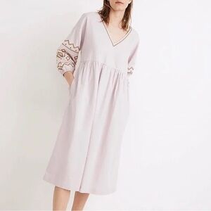 Madewell Embroidered-Sleeve Popover Midi Dress size Small NWT